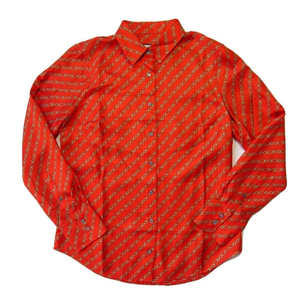 NWT J.Crew Collection Silk-twill Shirt in Brilliant Sunset Red Chains Print 2